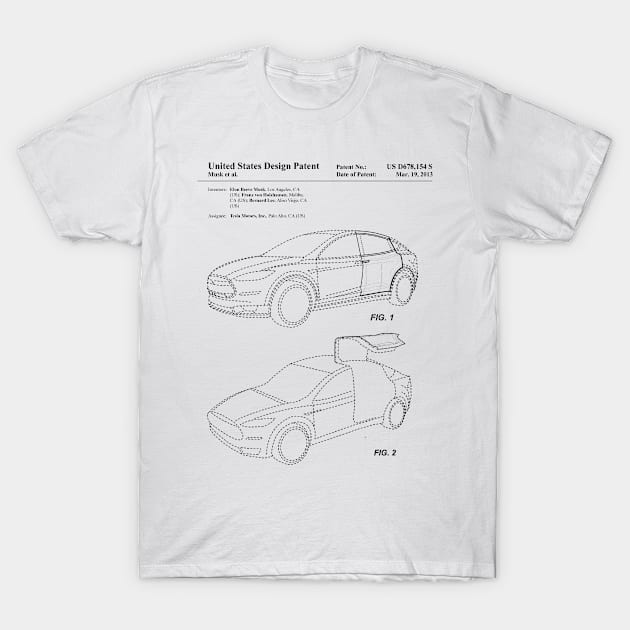 Tesla Model X Electric Car Vintage Patent Drawing T-Shirt by TheYoungDesigns